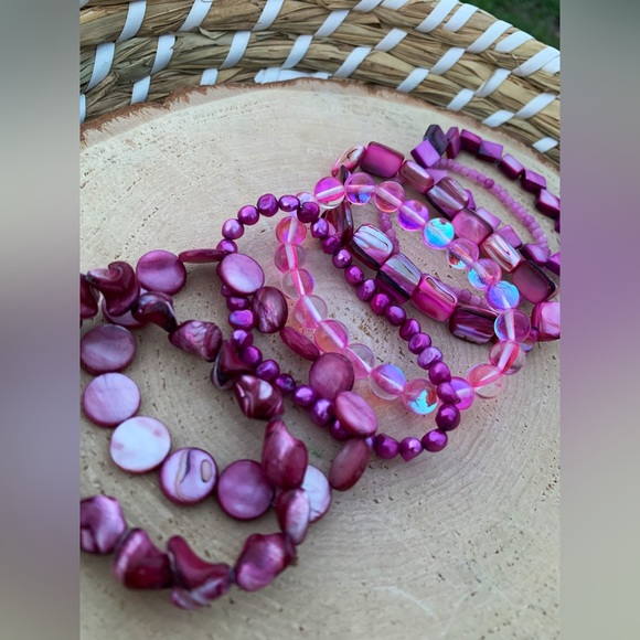 Genuine Pink Purple Freshwater Pearl & Mother Of Pearl Shell Bead Bracelets - Picture 14 of 14
